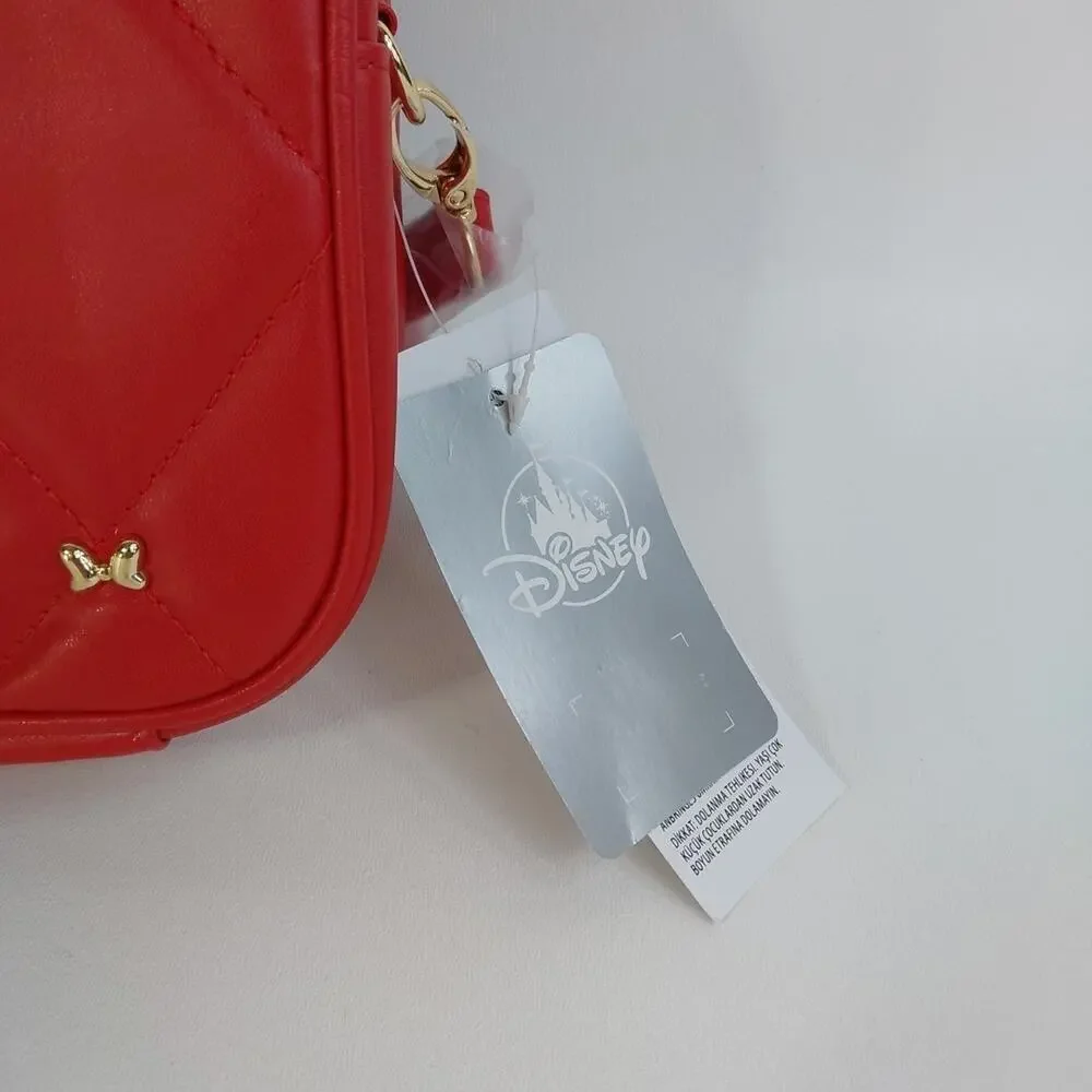 Disney Parks Quilted‎ MINNIE MOUSE Red Gold Bow Purse Crossbody Bag NWT